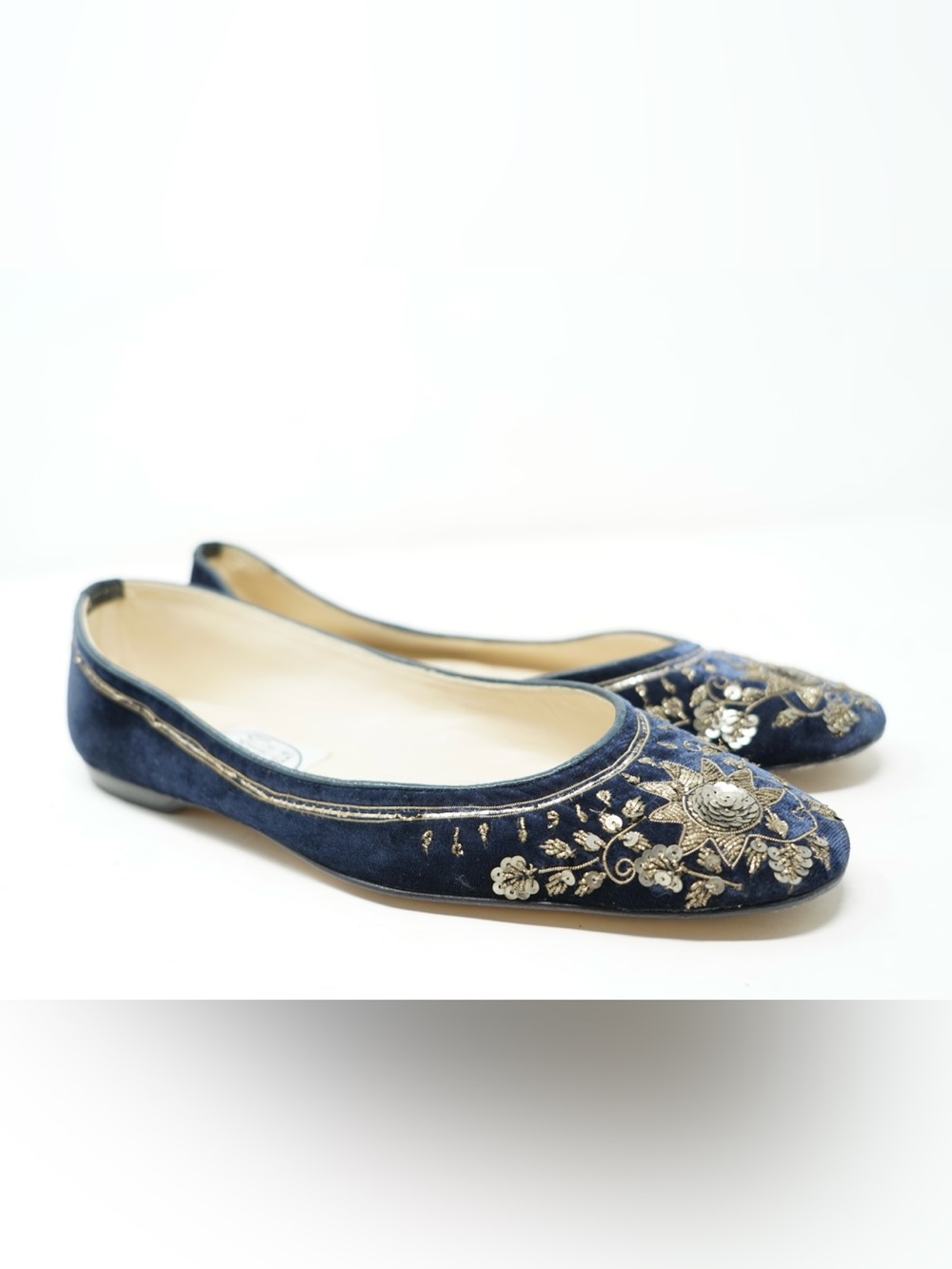 Emma Hope Diadema Velvet Embellished Ballet Flats Blue Colour Size 38